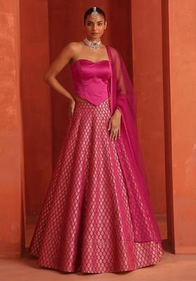 Magenta Pink Jacquard Brocade Lehenga Set