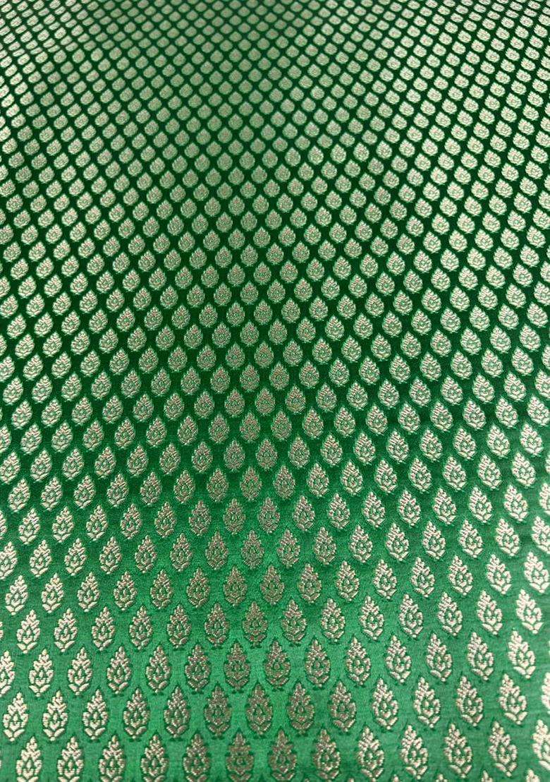 Emerald Green Jacquard Brocade Lehenga Set for Diwali and Festive Wear - Indya