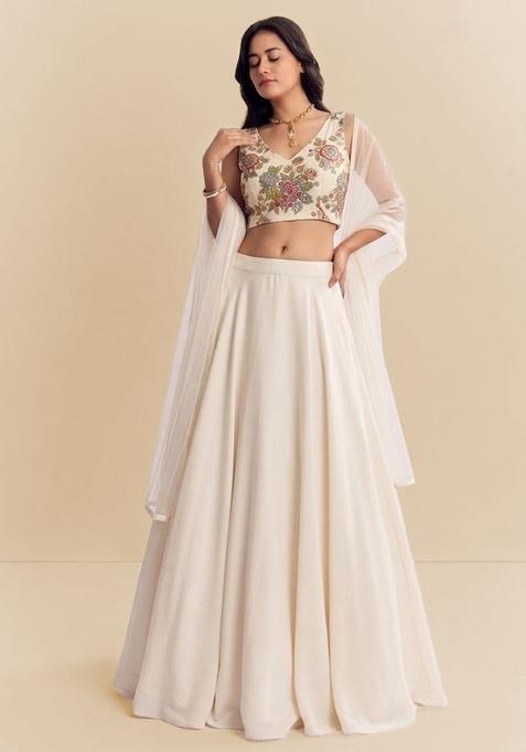 Off White Embroidered Organza Lehenga Set