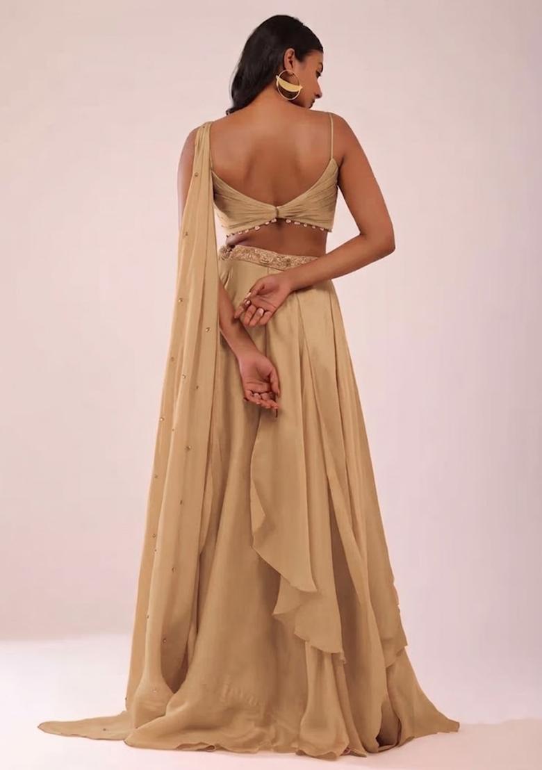 Gold Beige Handwork Lehenga Set - Indya
