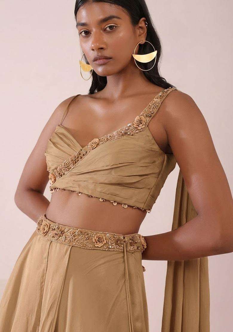 Gold Beige Handwork Lehenga Set - Indya