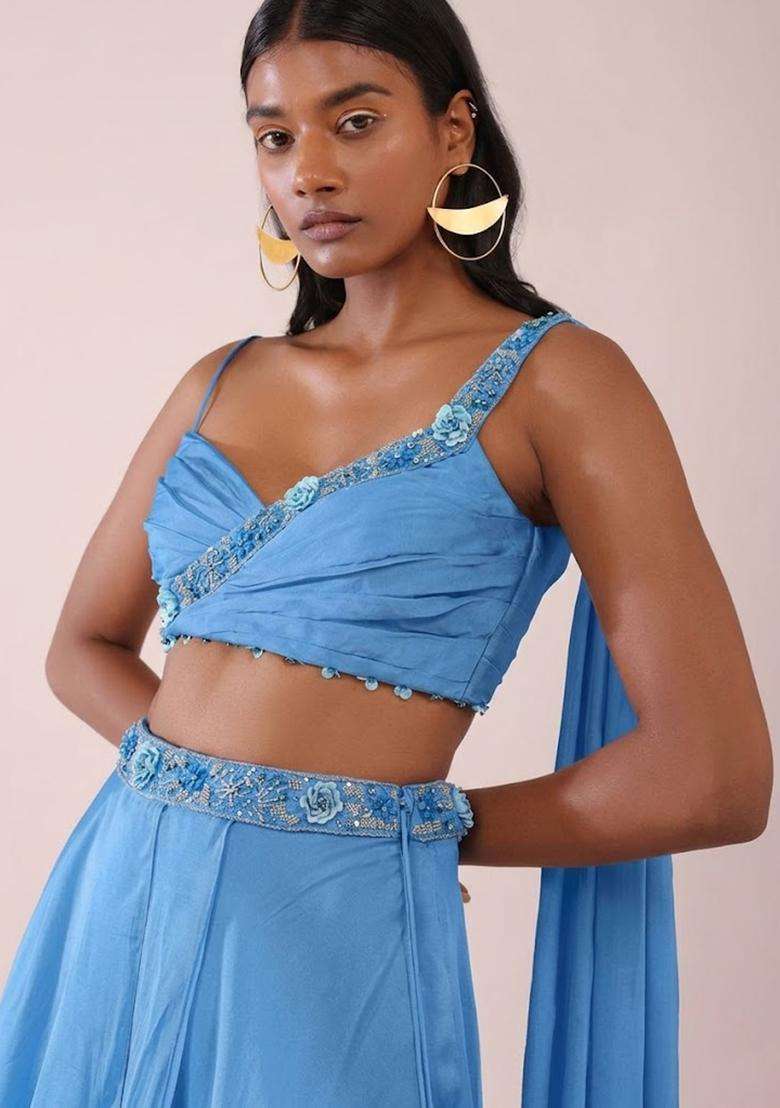 Sky Blue Handwork Lehenga Set - Indya