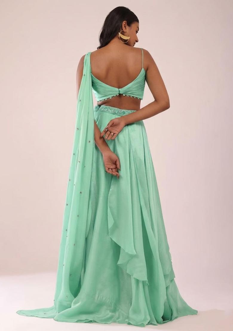 Mint Green Handwork Lehenga Set - Indya