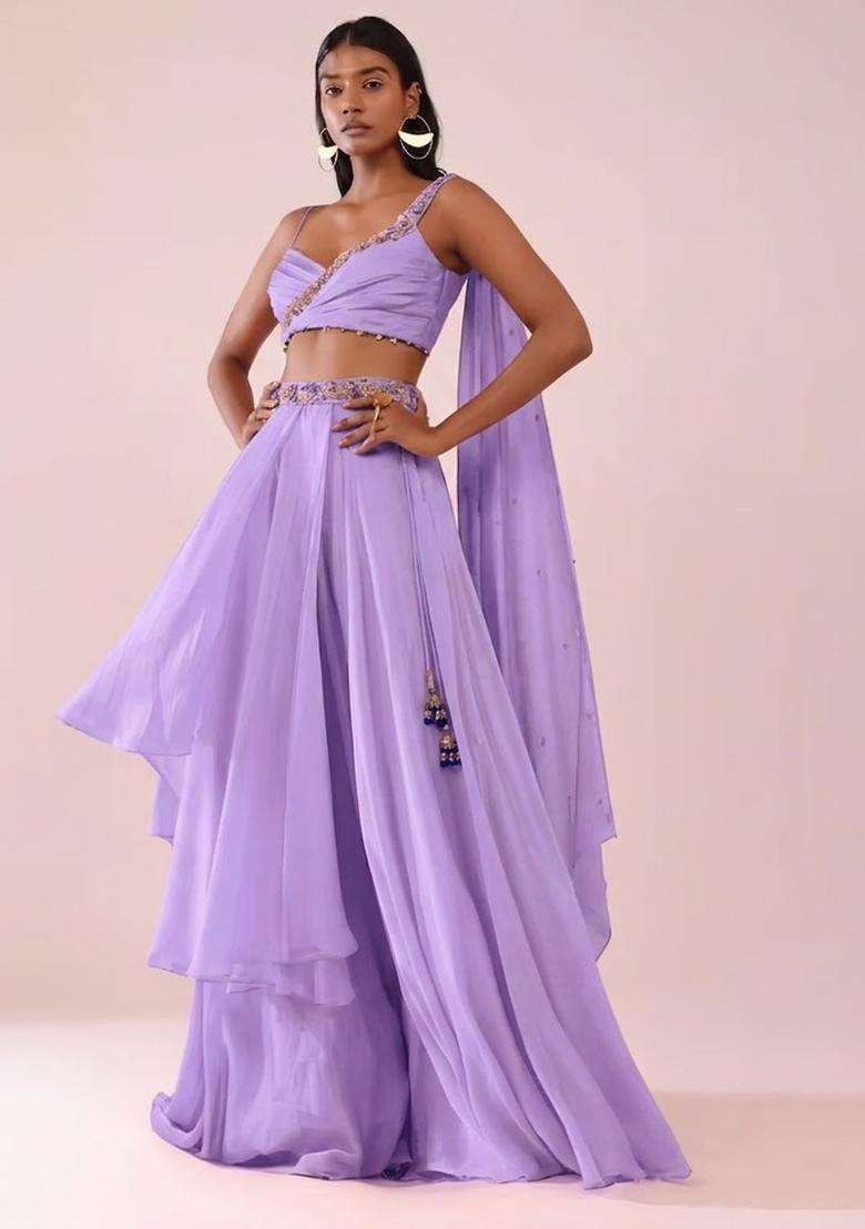 Lavender Handwork Lehenga Set - Indya