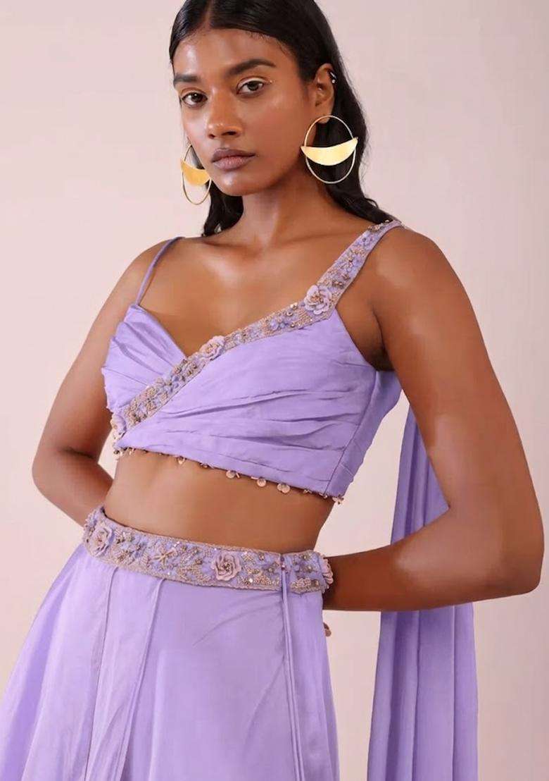 Lavender Handwork Lehenga Set - Indya
