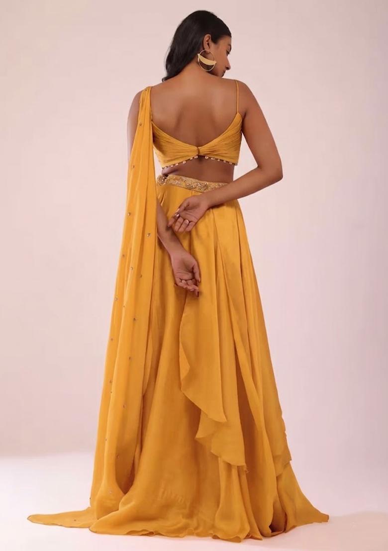 Mustard Yellow Handwork Lehenga Set - Indya