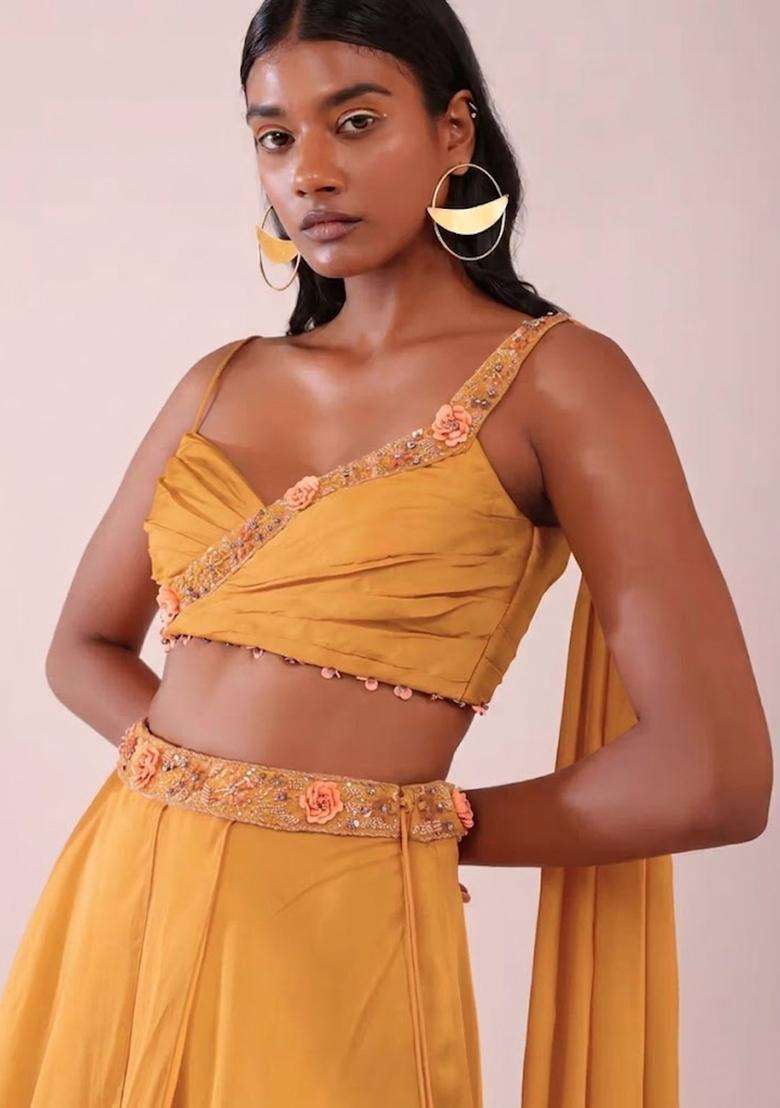 Mustard Yellow Handwork Lehenga Set - Indya