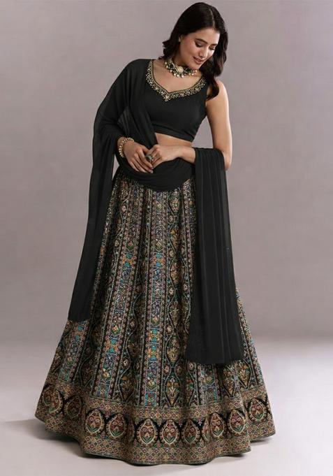 Black Embroidered Handwork Lehenga Set