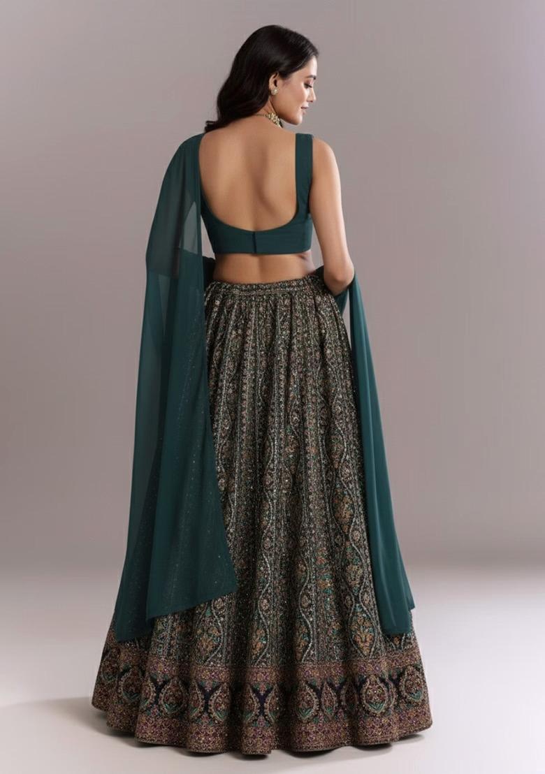 Blue Embroidered Handwork Lehenga Set - Indya