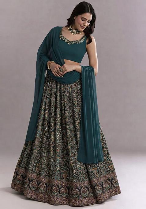 Blue Embroidered Handwork Lehenga Set