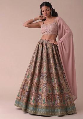 Pink Printed Handwork Lehenga Set