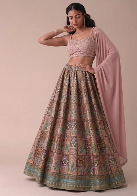 Pink Printed Handwork Lehenga Set