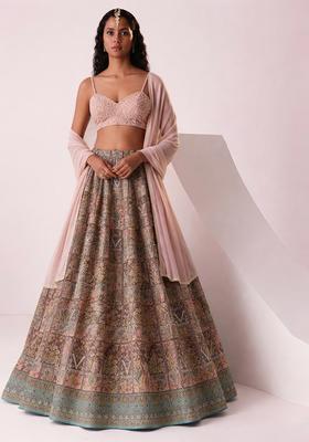 Pink Printed Handwork Lehenga Set