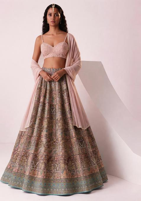 Pink Printed Handwork Lehenga Set