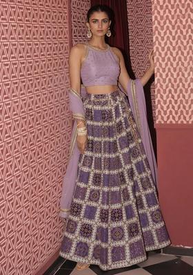 Purple Printed Handwork Lehenga Set