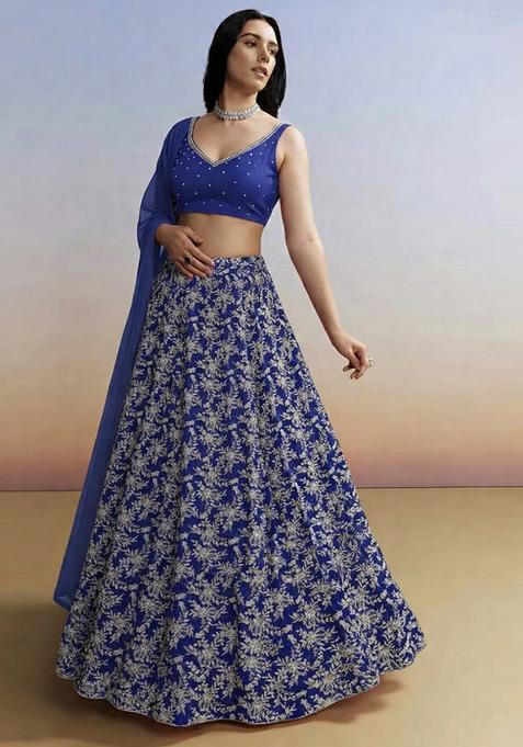 Royal Blue Embroidered Handwork Lehenga Set