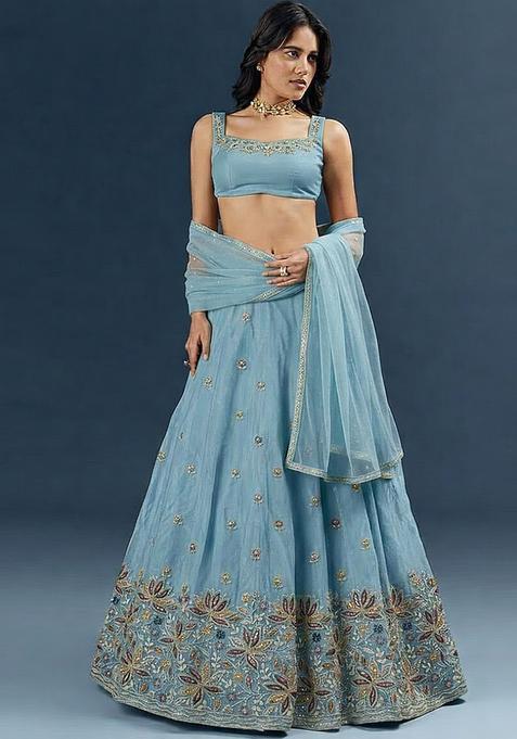 Sky Blue Embroidered Handwork Lehenga Set