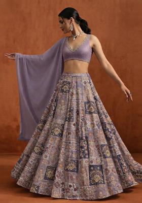 Lavender Printed Handwork Lehenga Set