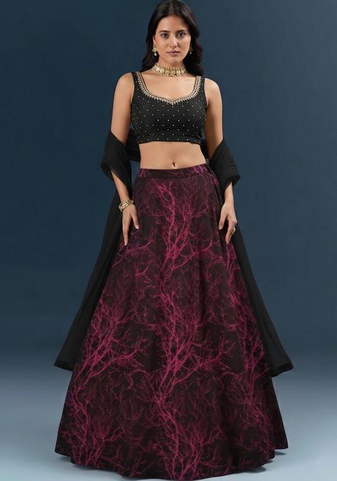 Magenta Embroidered Handwork Lehenga Set
