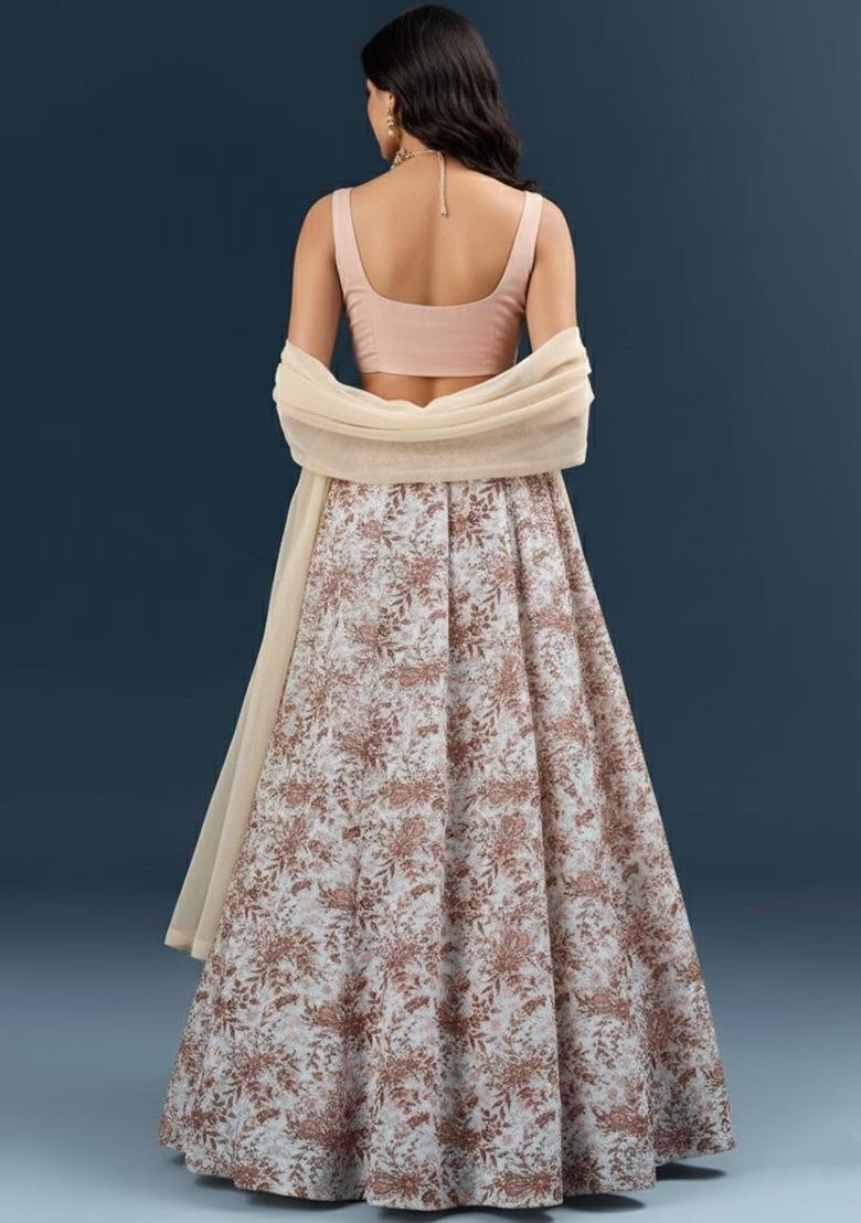Beige Embroidered Handwork Lehenga Set - Indya