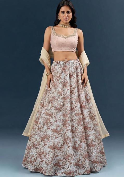 Beige Embroidered Handwork Lehenga Set