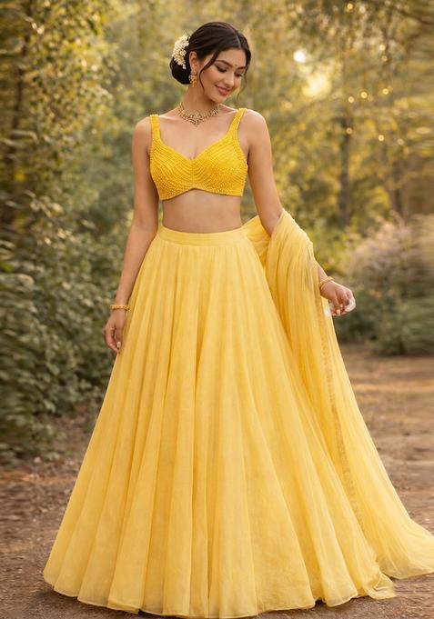 Pastel Yellow Embellished Lehenga Set