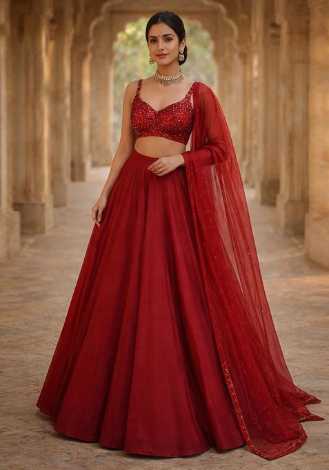 Maroon Embellished Lehenga Set