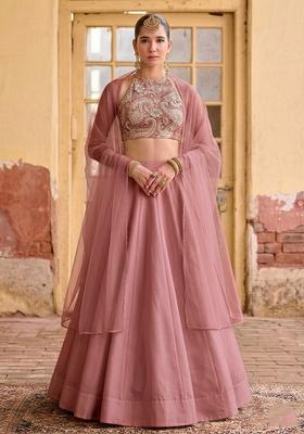 Dusty Rose Printed Crepe Lehenga Set