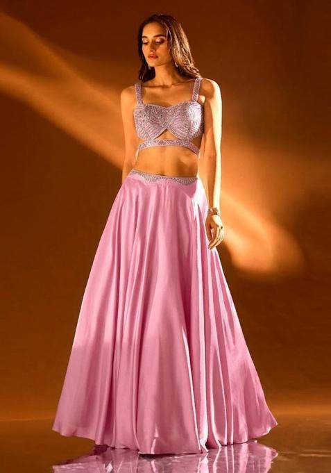 Pink Embroidered Handwork Lehenga Set