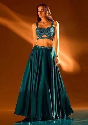Deep Teal Embroidered Handwork Lehenga Set
