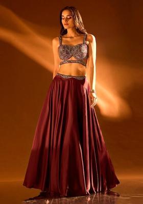 Maroon Embroidered Handwork Lehenga Set