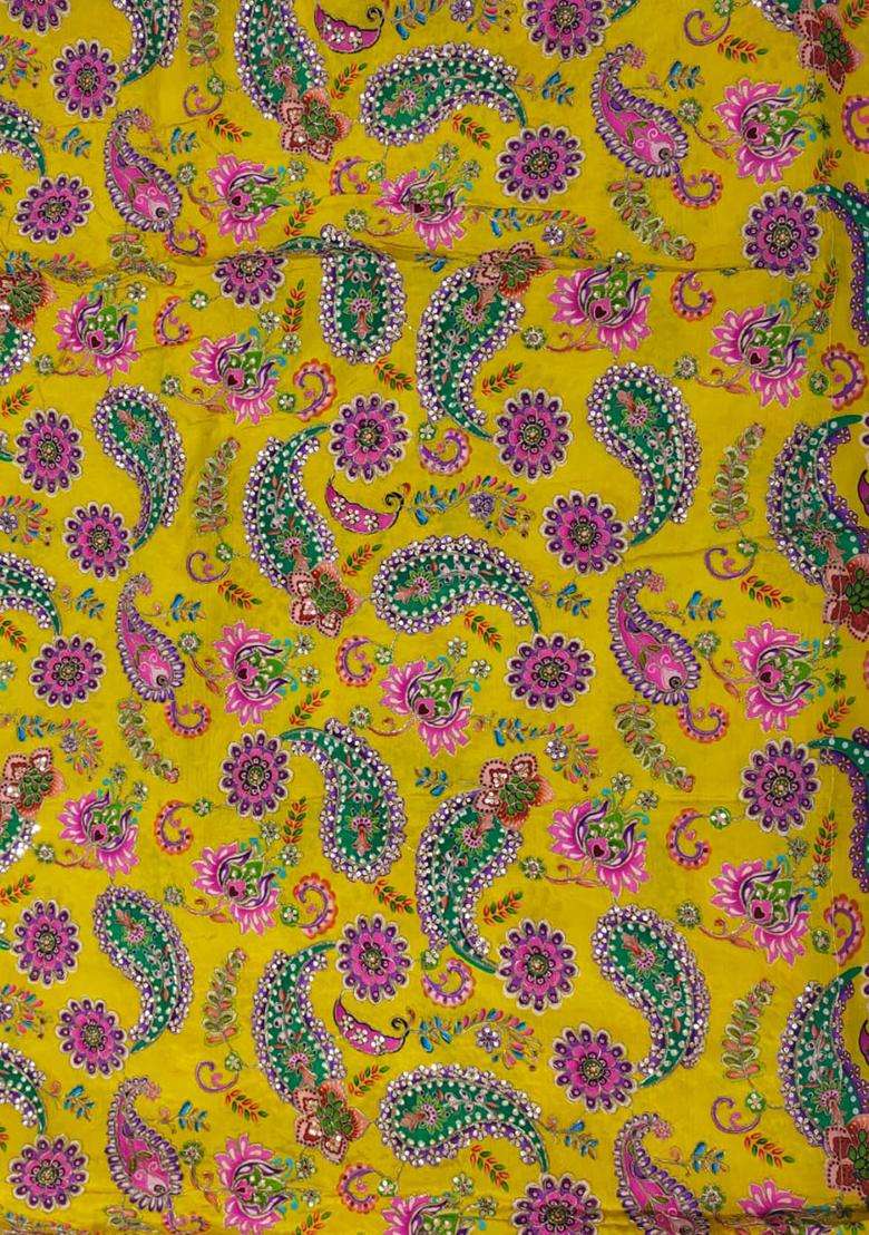 Bright Yellow Crepe Fusion Set with Printed for Diwali | Wedding & Festive Wear - Indya