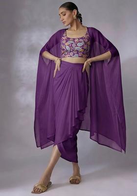 Purple Printed Crepe Fusion Set