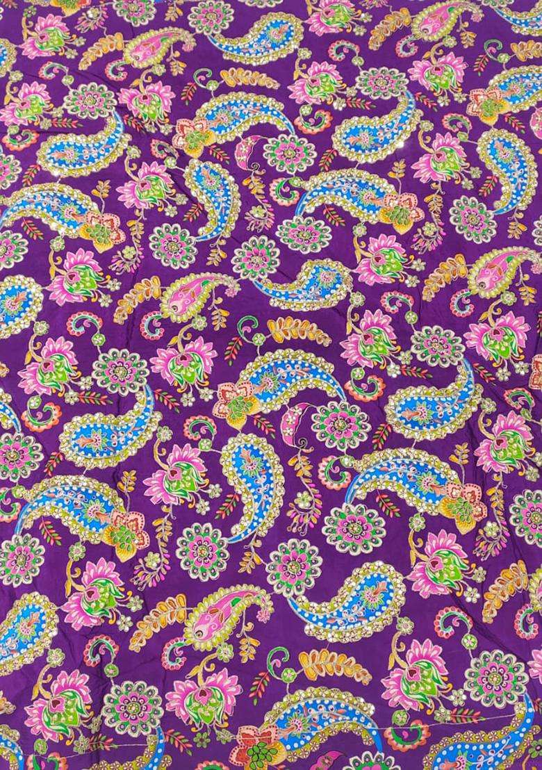 Purple Crepe Fusion Set with Printed for Diwali | Wedding & Festive Wear - Indya