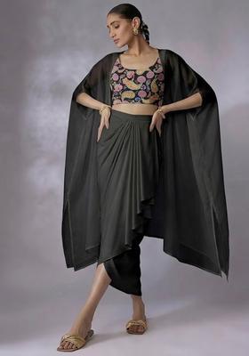 Black Printed Crepe Fusion Set