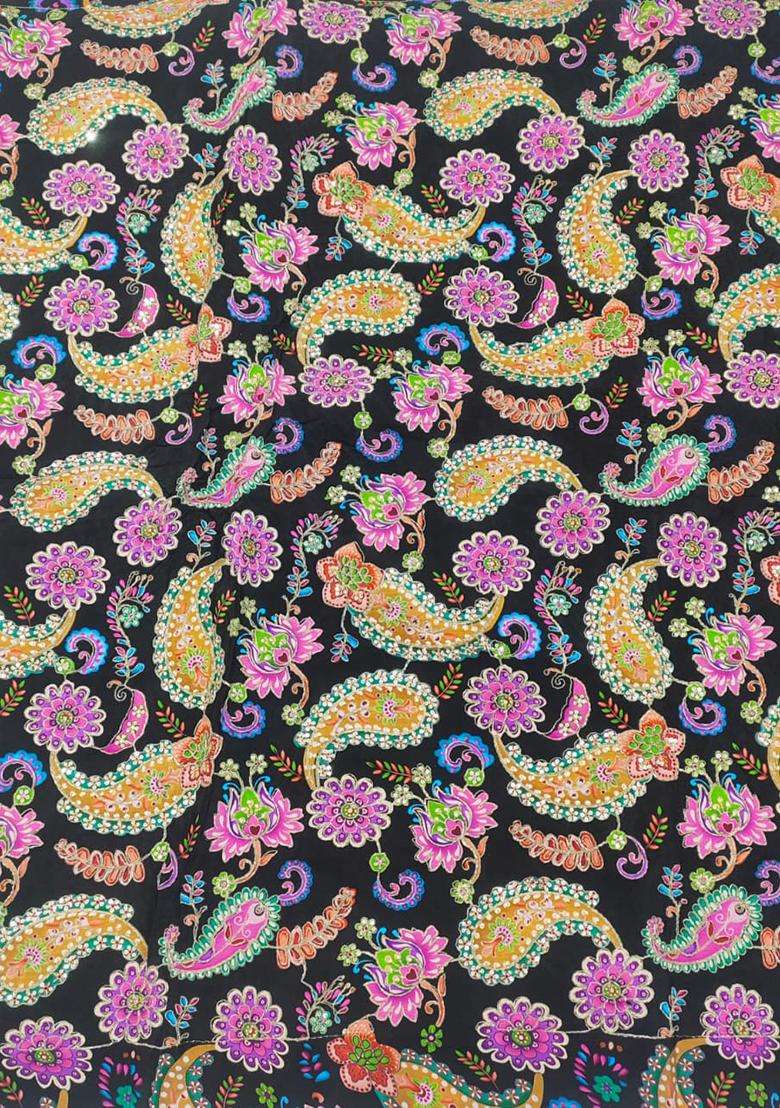 Black Printed Crepe Fusion Set for Diwali and Festive Wear - Indya