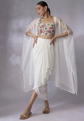 White Printed Crepe Fusion Set