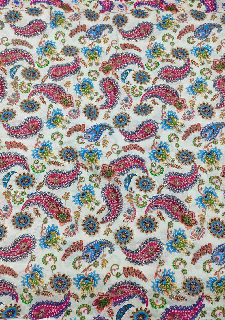 White Crepe Fusion Set with Printed for Diwali | Wedding & Festive Wear - Indya