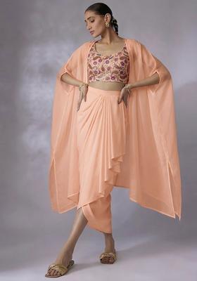 Cream Printed Crepe Fusion Set