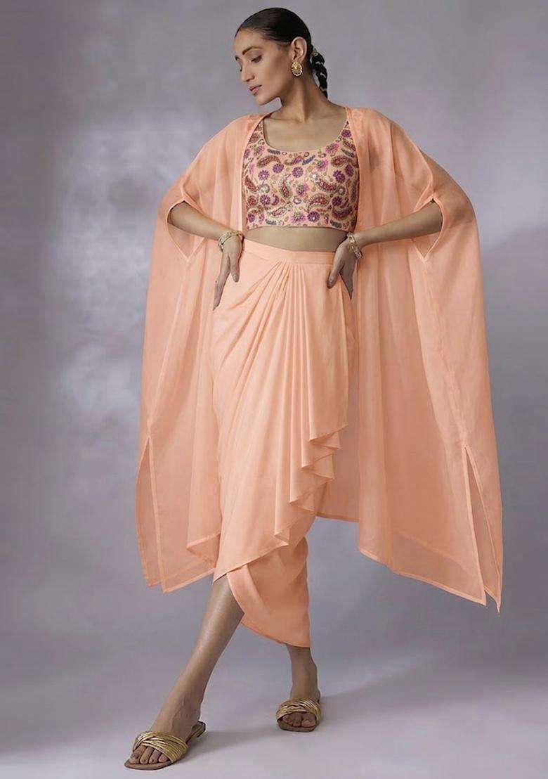 Cream Crepe Fusion Set with Printed for Diwali | Wedding & Festive Wear - Indya