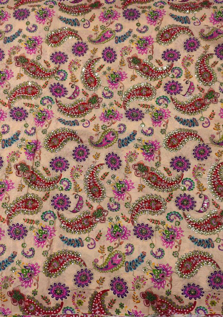 Cream Crepe Fusion Set with Printed for Diwali | Wedding & Festive Wear - Indya