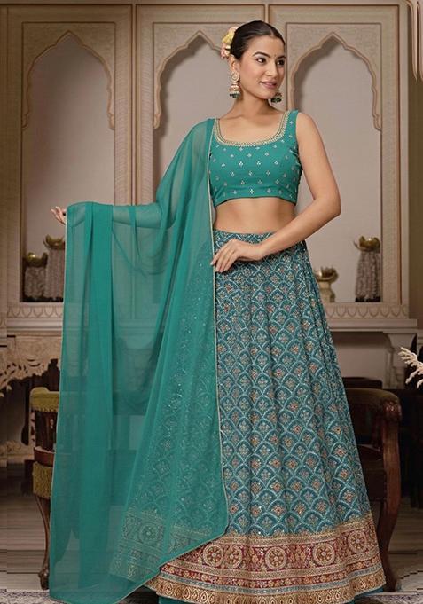 Teal Green Handwork Lehenga Set