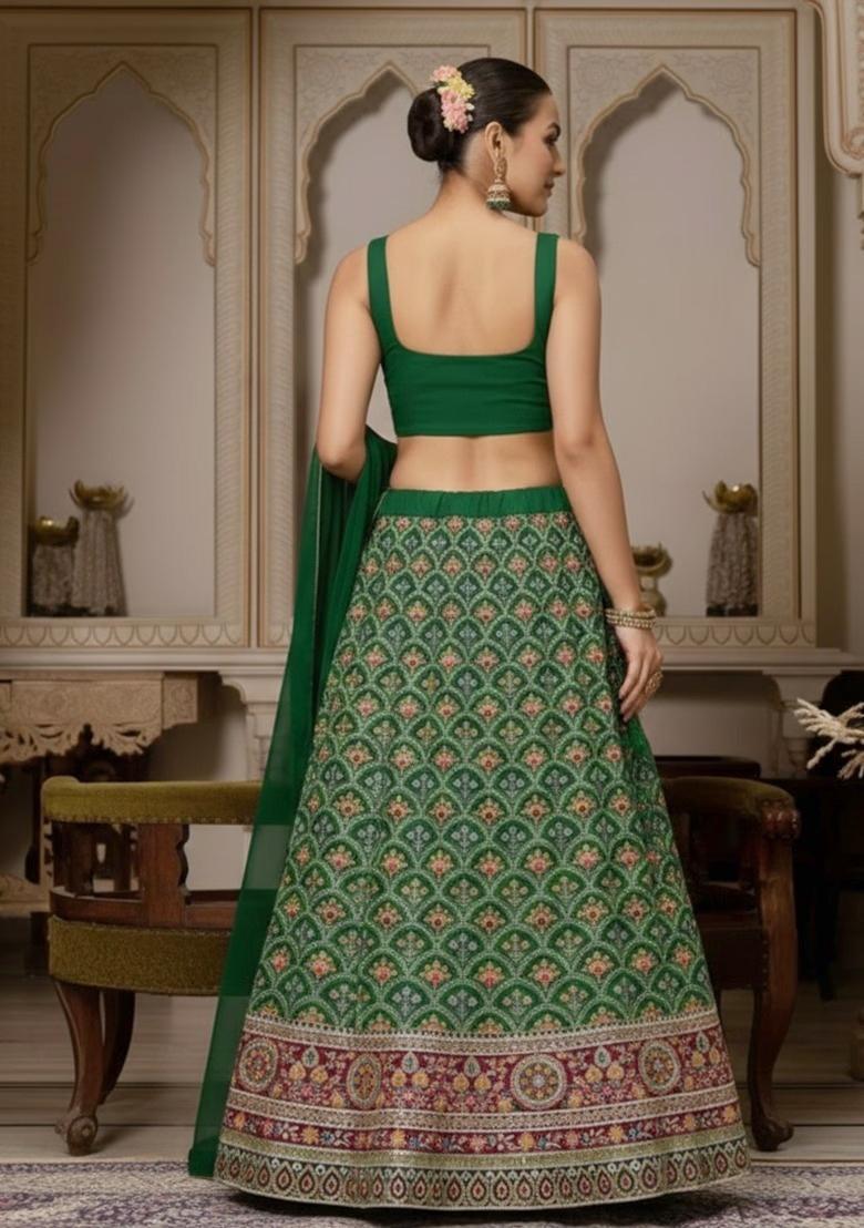 Bottle Green Handwork Lehenga Set - Indya
