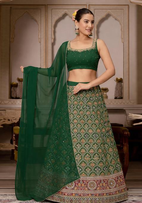 Bottle Green Handwork Lehenga Set