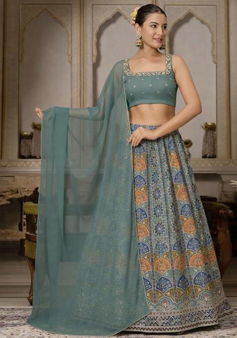 Teal Green Handwork Lehenga Set