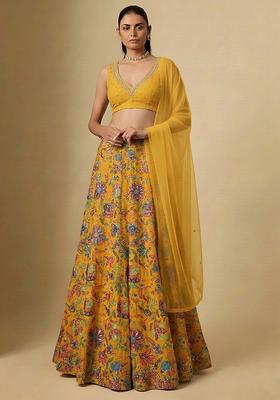 Mustard Yellow Handwork Lehenga Set
