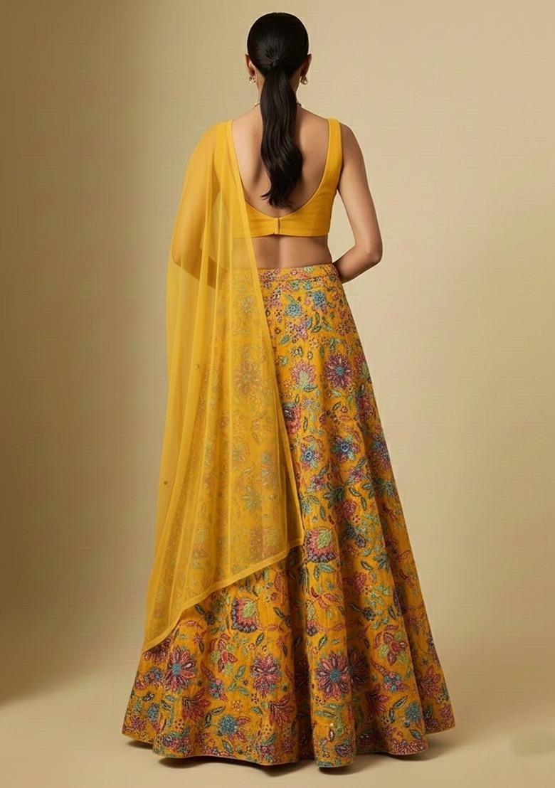 Mustard Yellow Handwork Lehenga Set - Indya