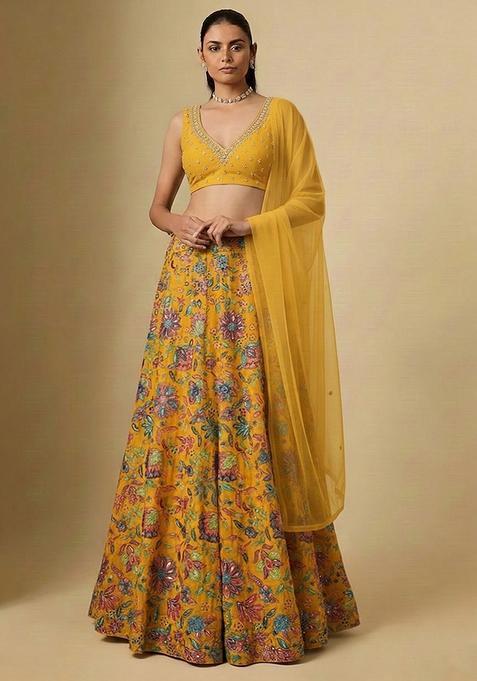 Mustard Yellow Handwork Lehenga Set