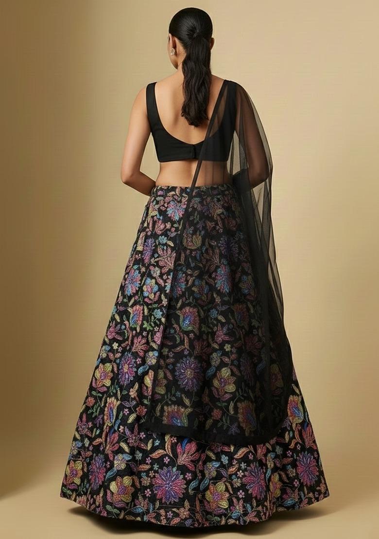 Jet Black Handwork Lehenga Set - Indya