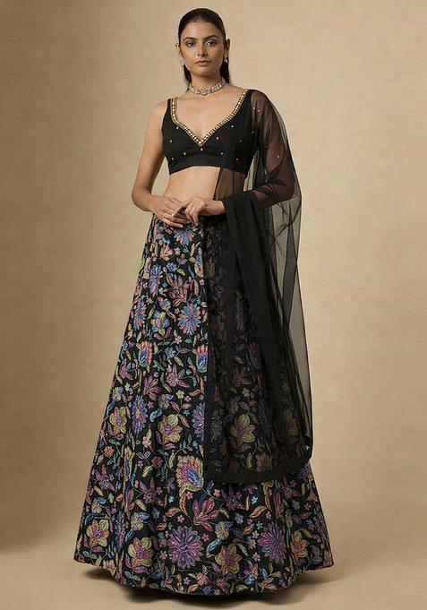 Jet Black Handwork Lehenga Set